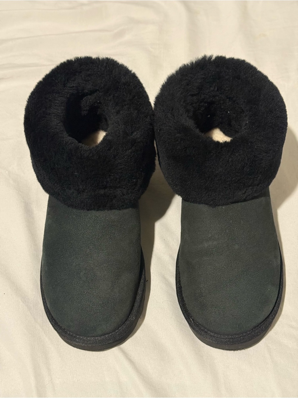 UGG Black Suede-Look Ankle Slippers with Plush Cuff